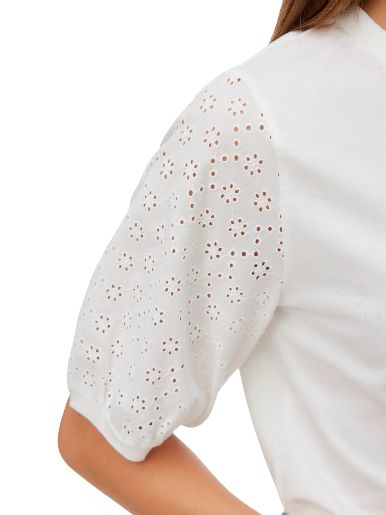 Vero moda T-shirt giro collo con pizzo san gallo sulle maniche janni ss o-neck short top jrs ga