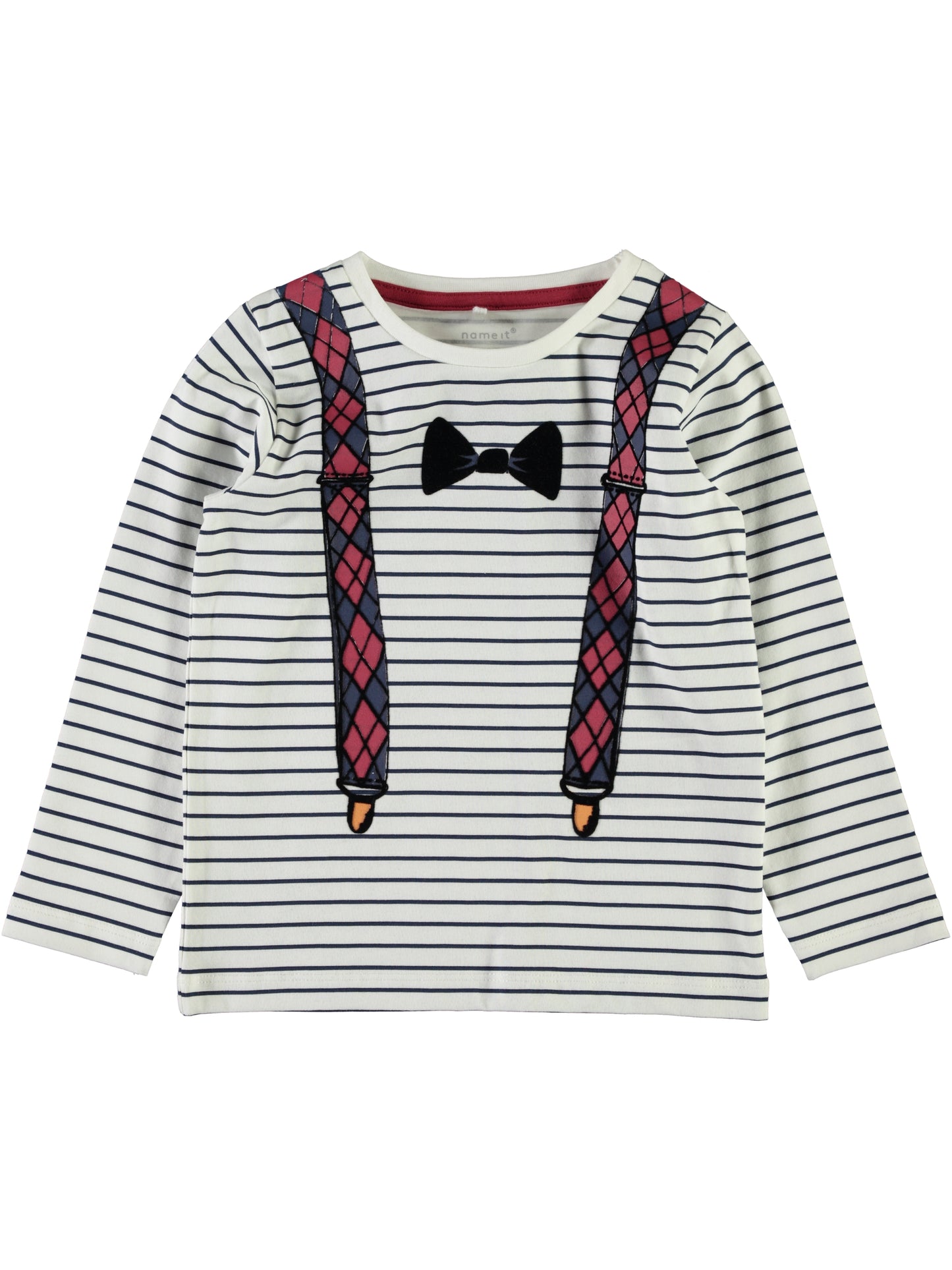 Name t-shirt m/l b.no a righe con stampa bretelle modello Finte
