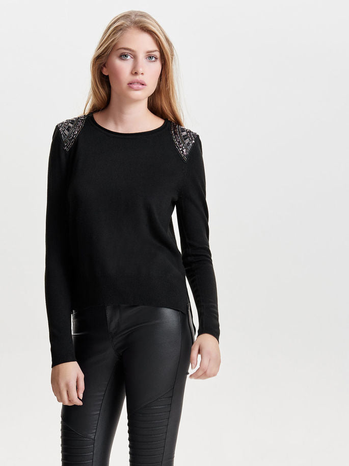 Only maglia giro collo inserto pallettes sul braccio mod.Davina