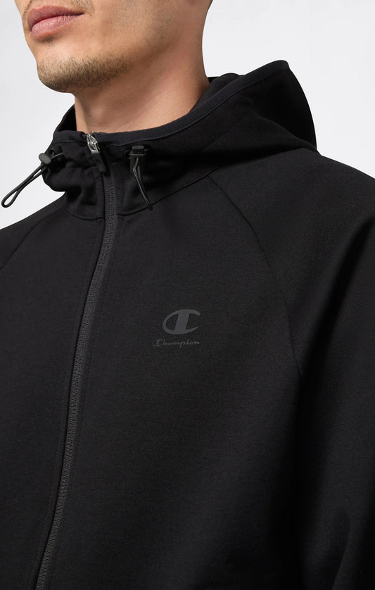 Champion Felpa Da Uomo Stretch Con Cappuccio E Zip Intera C-Tech Nero