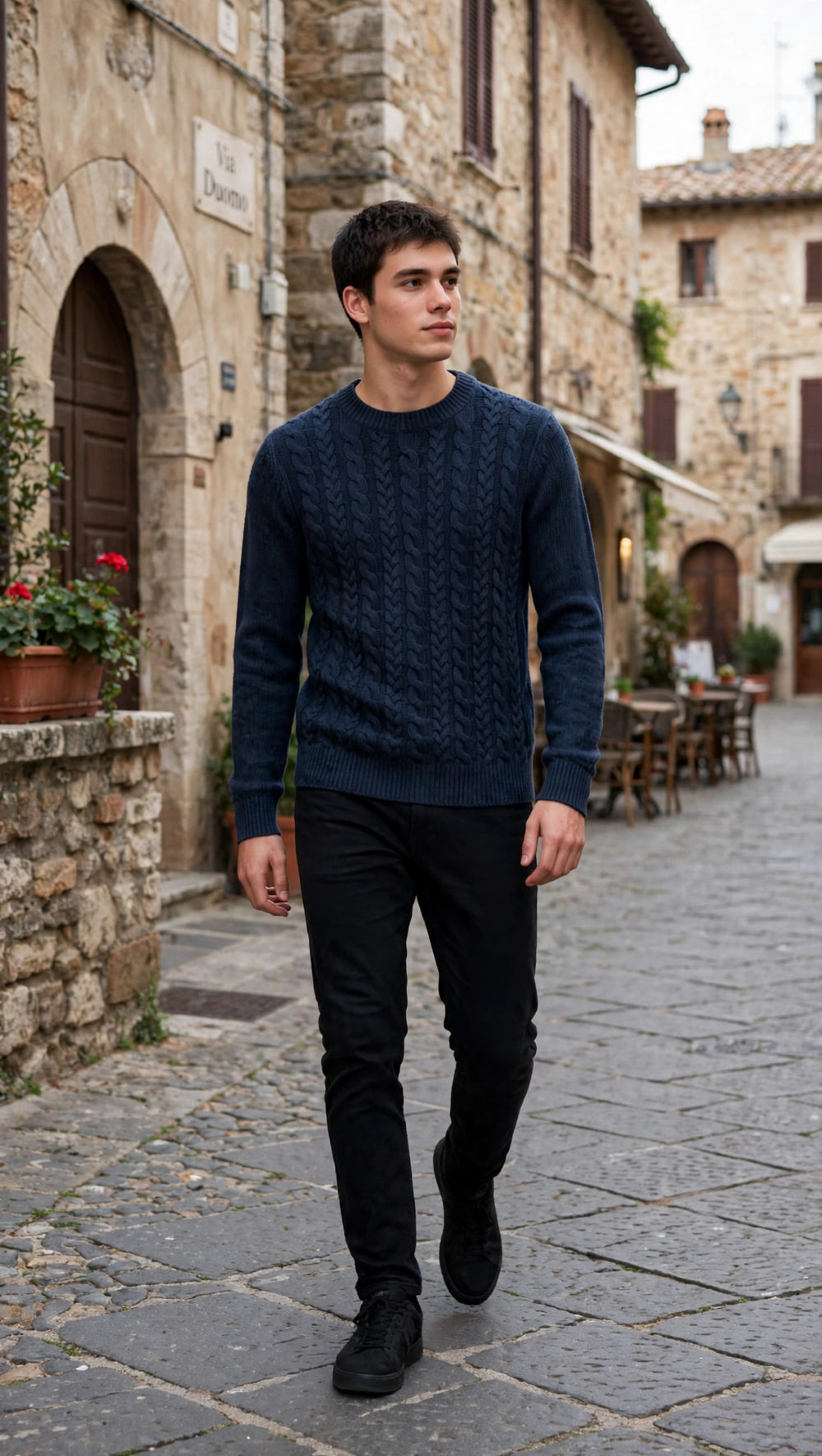 Maglia in lana giro collo con treccie "LANEROSSI"