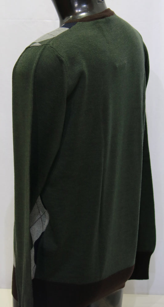 Maglia collo a V fantasia a rombi