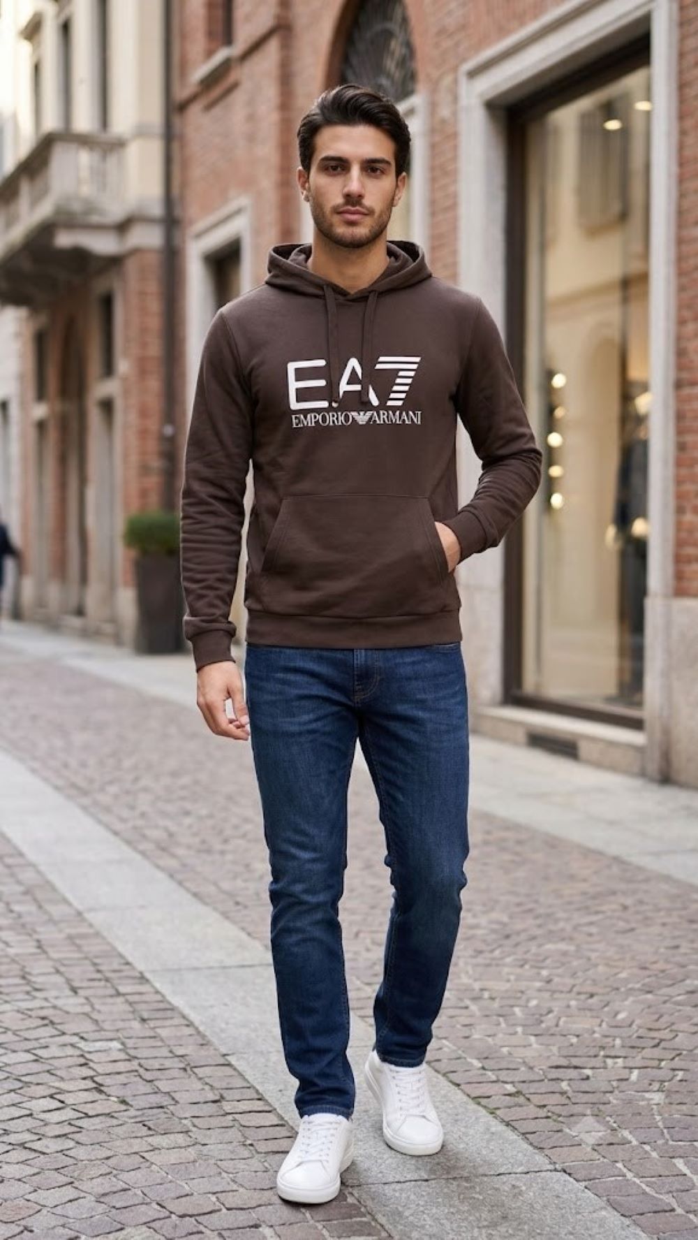 EA7 Felpa Ccappuccio Core Identity in cotone con cappuccio e maxi logo