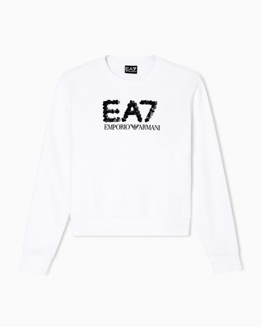 EA7 Felpa girocollo Logo Series in misto cotone con paillettes