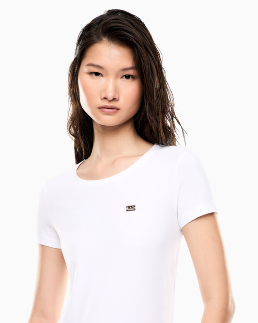 EA7 t-shirt giro collo in morbido jersey stretch, placchetta logata sul petto