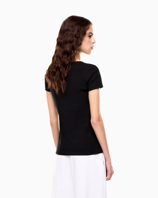 EA7 t-shirt giro collo in morbido jersey stretch, placchetta logata sul petto