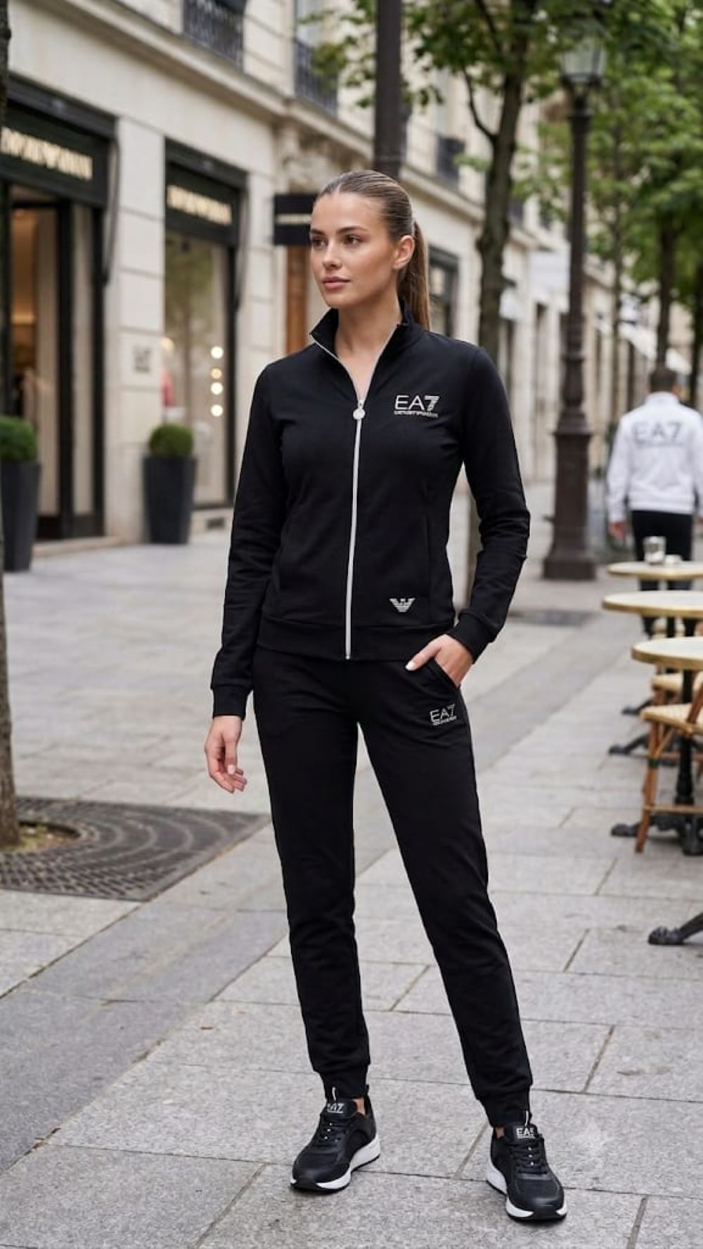 EA7 Felpa con Cappuccio Evolution in misto viscosa stretch Nero