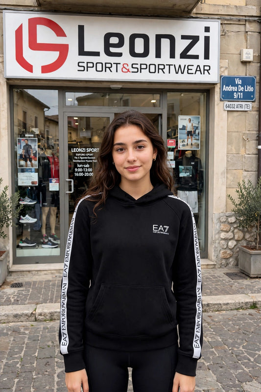 EA7 t-shirt manica lunga con il logo argento con brillantini