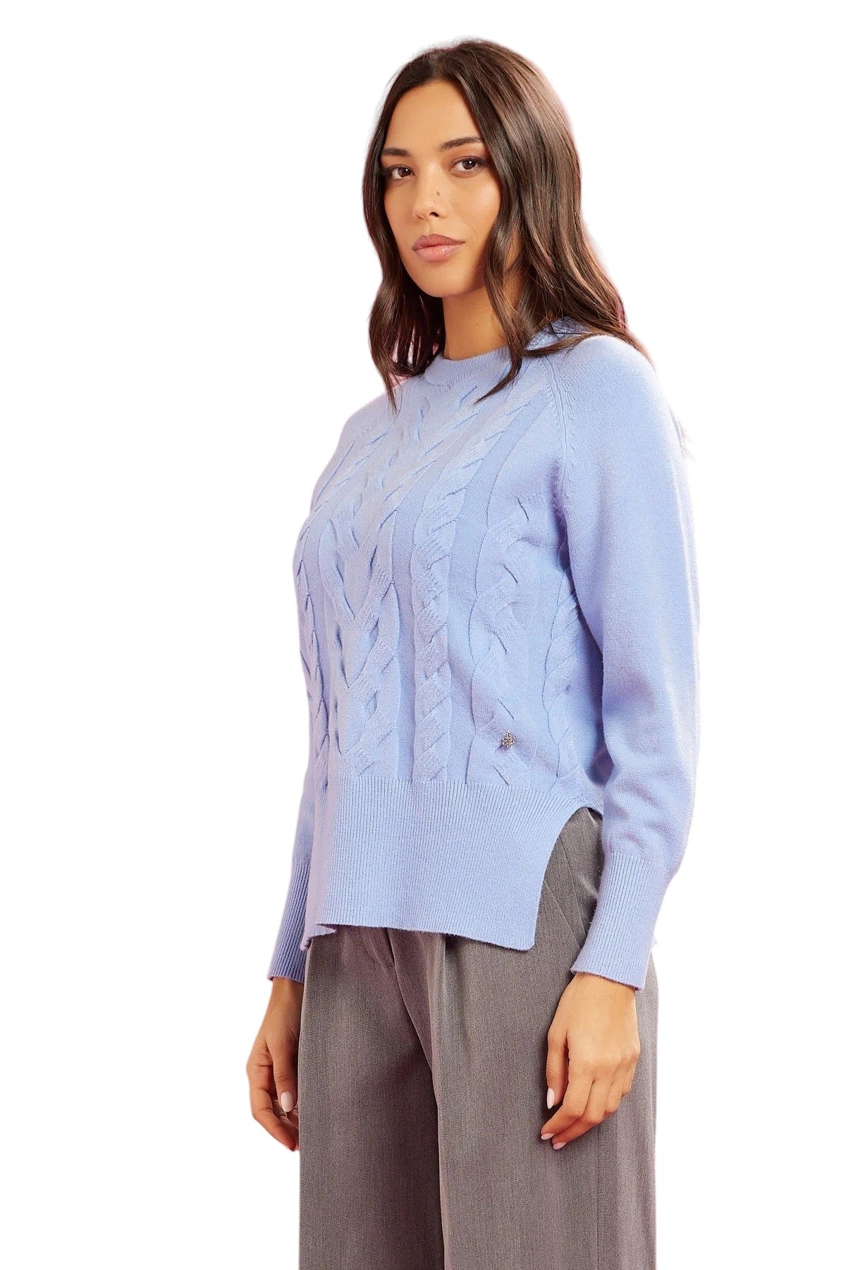 Fresh Flower maglia giro collo donna con trecce e stacchetti laterali