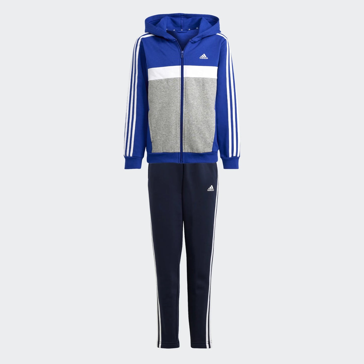 Adidas tuta zip lunga cappuccio j 3s tib fl ts selubl/white/mgreyh