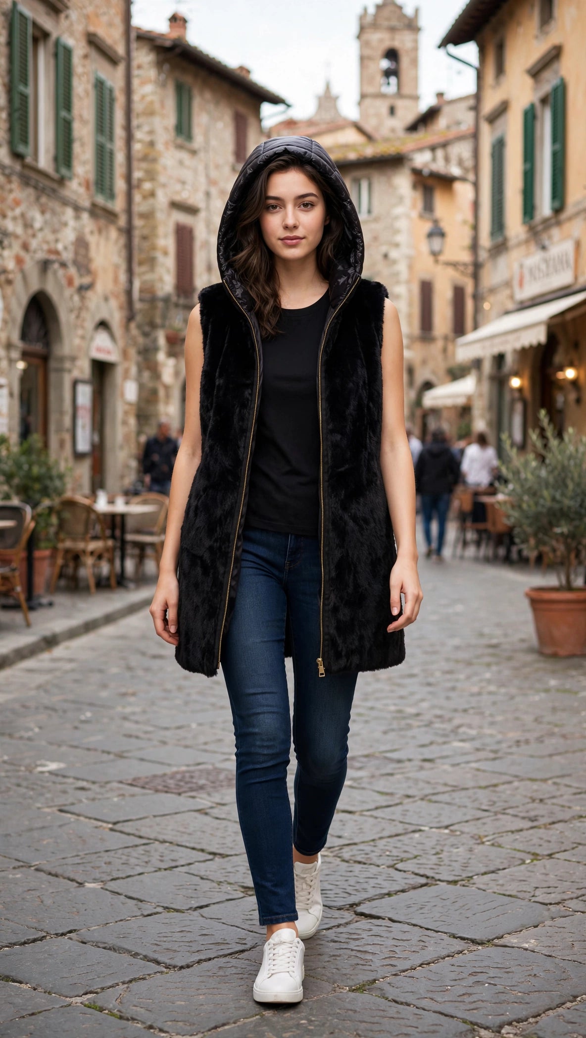 Yes-Zee Gilet in pelliccia con cappuccio
