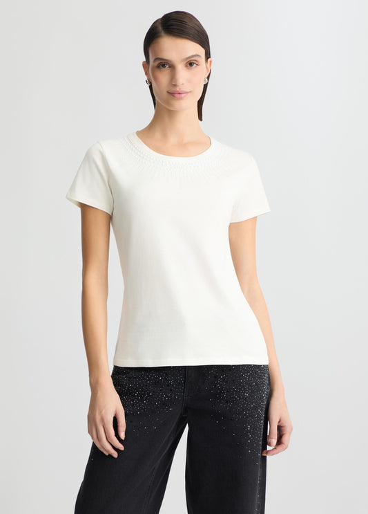 Liu-Jo t-shirt giro collo con perle