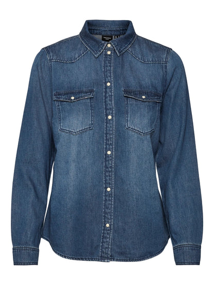Vero moda camicia m/l in jeans mod. maria ls denim slim shirt mix new noos