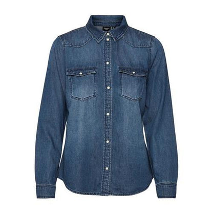 Vero moda camicia m/l in jeans mod. maria ls denim slim shirt mix new noos
