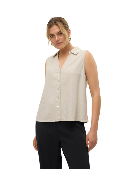 Vero moda camicia in lino senza manicche mymilo aperta