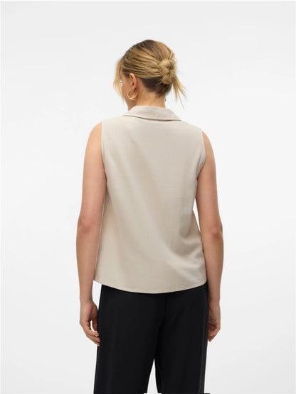 Vero moda camicia in lino senza manicche mymilo aperta