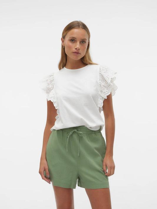 Vero mkoda t-shirt con pizzo sulle maniche mod. hanne manica con pizza