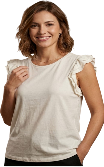 Vero moda t-shirt giro manica con volant vmkami s/s o-neck
