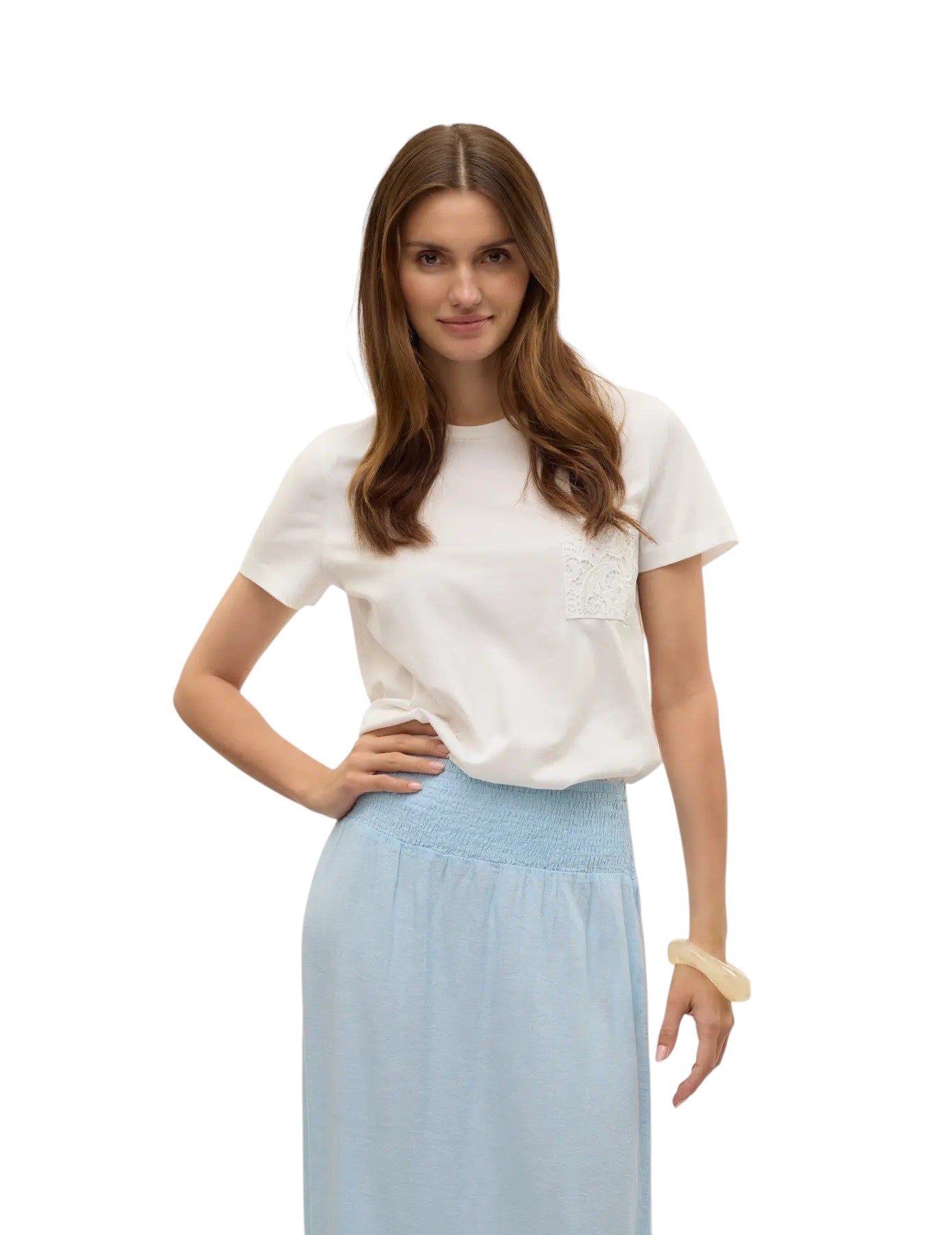Vero Moda t-shirt vmhanne francis ss top snow w chest