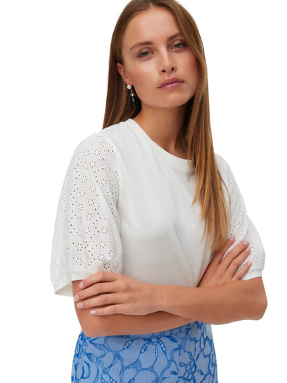 Vero moda T-shirt giro collo con pizzo san gallo sulle maniche  janni ss o-neck short top jrs ga