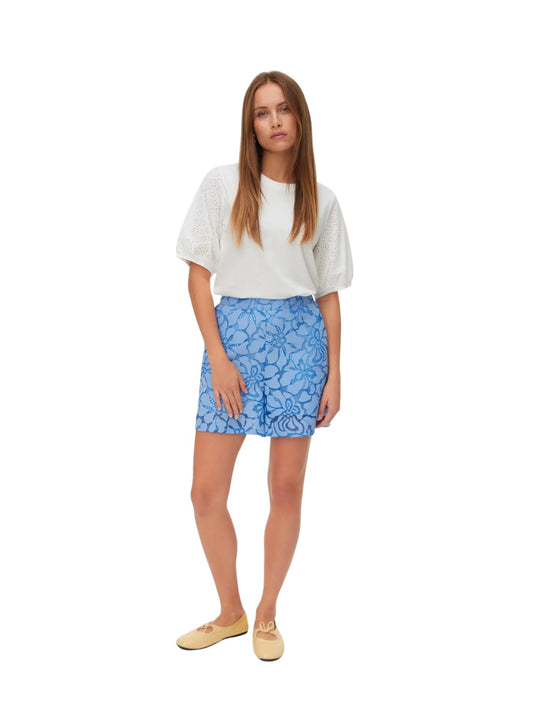 Vero moda T-shirt giro collo con pizzo san gallo sulle maniche  janni ss o-neck short top jrs ga