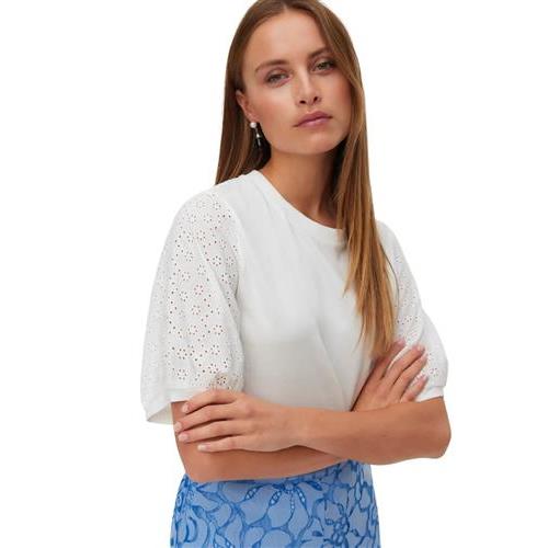 Vero moda T-shirt giro collo con pizzo san gallo sulle maniche  janni ss o-neck short top jrs ga