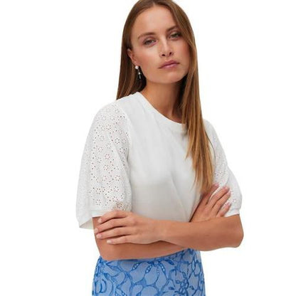 Vero moda T-shirt giro collo con pizzo san gallo sulle maniche  janni ss o-neck short top jrs ga