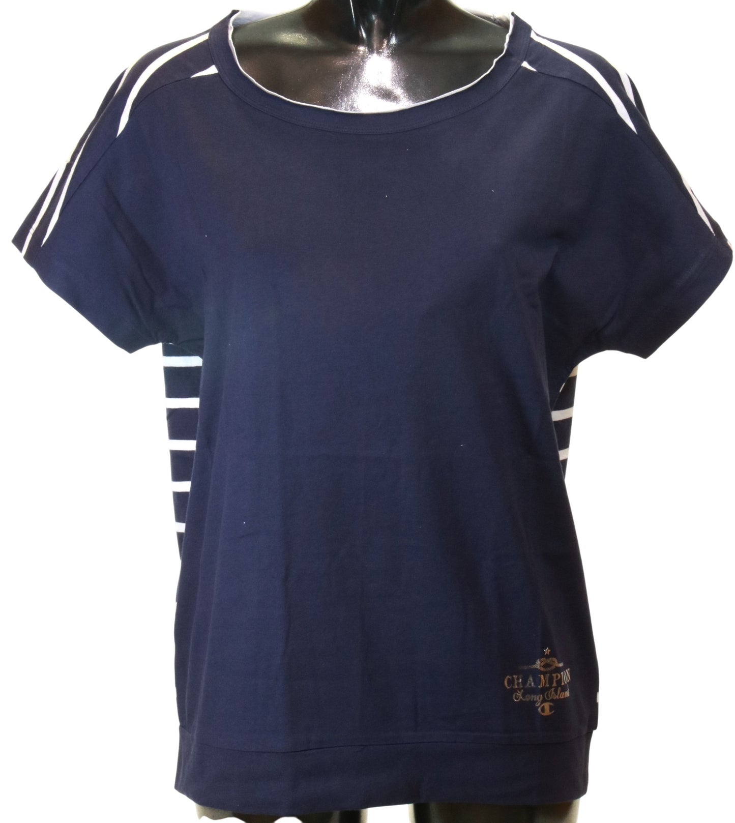 T-shirt dona easy manica corta tinta unita davanti e a righe orizzontali dietro Champion