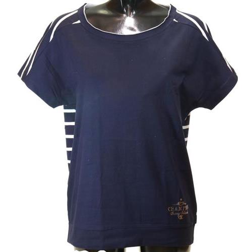 T-shirt dona easy manica corta tinta unita davanti e a righe orizzontali dietro Champion