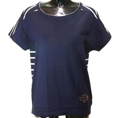 T-shirt dona easy manica corta tinta unita davanti e a righe orizzontali dietro Champion