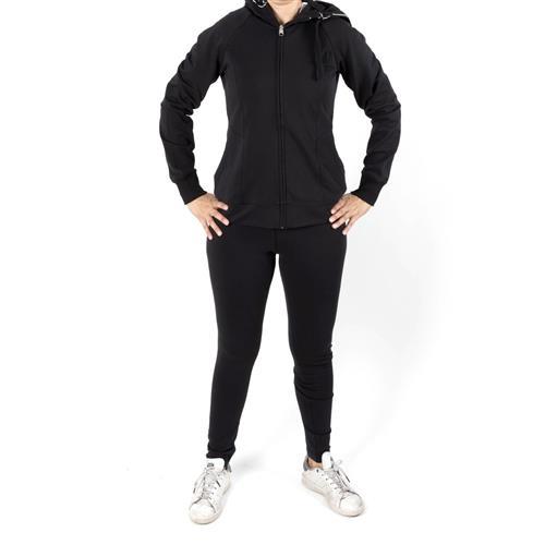Tuta zip lunga cappuccio con panta legging scritta sulla gamba