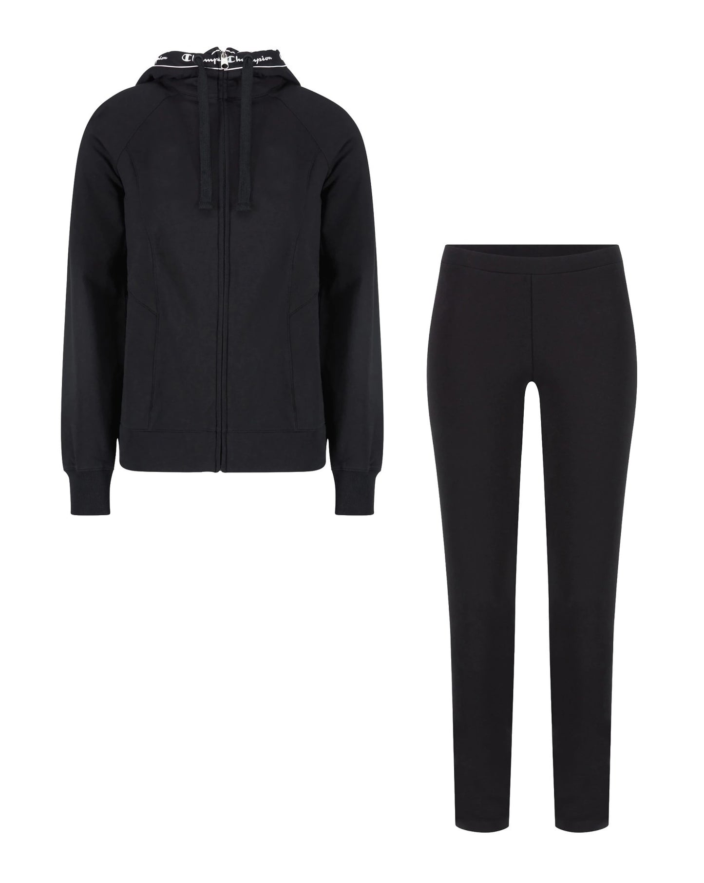 Tuta zip lunga cappuccio con panta legging scritta sulla gamba