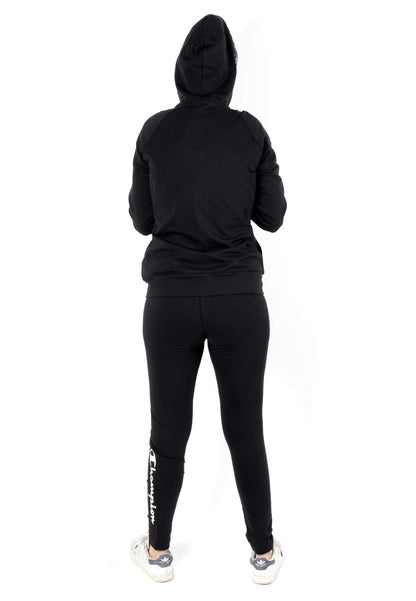 Tuta zip lunga cappuccio con panta legging scritta sulla gamba