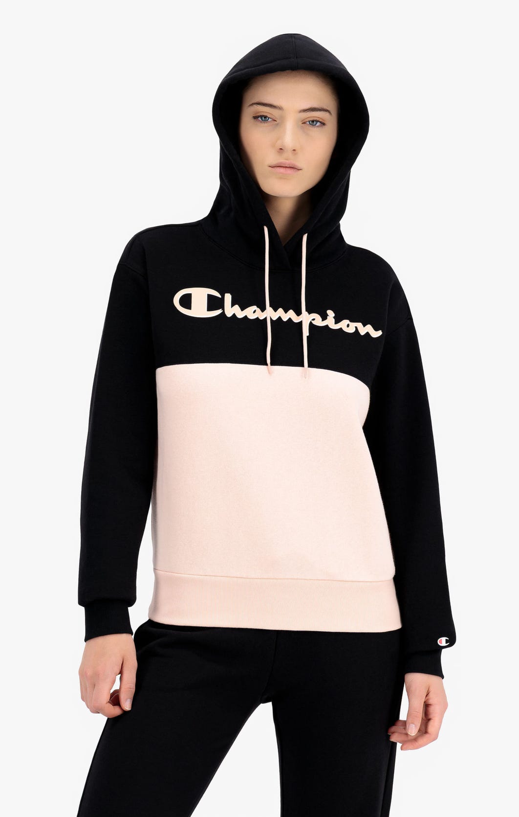 Champion felpa donna con cappuccio bicolore scritta grande