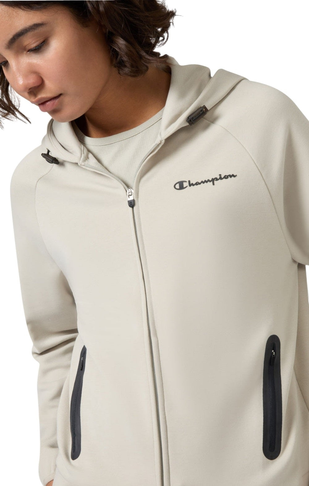 Champion Felpa Donna Con Cappuccio E Zip Intera In Misto Cotone Stretc