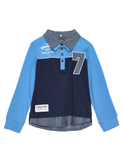 Name it polo cotone elasticizzato doppio colletto inserto jeans  bambino mod. Nitlars Lars