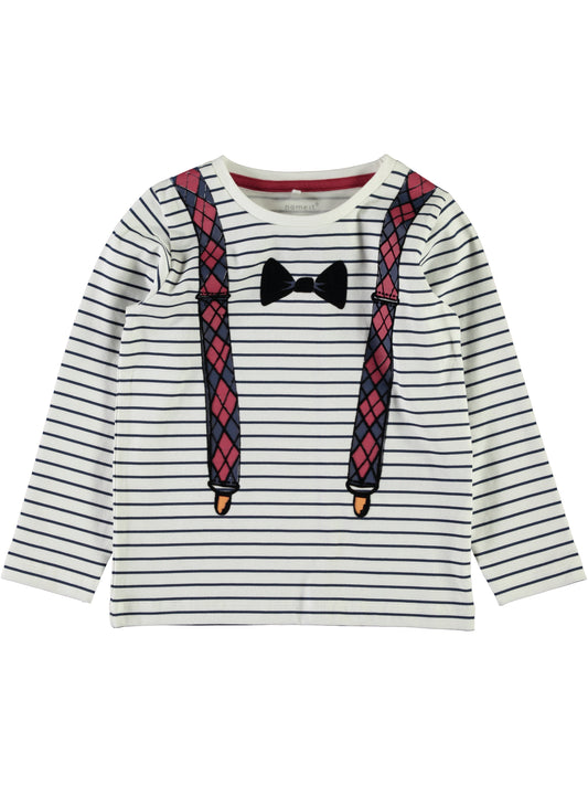 Name  t-shirt m/l b.no  a righe con stampa bretelle modello Finte