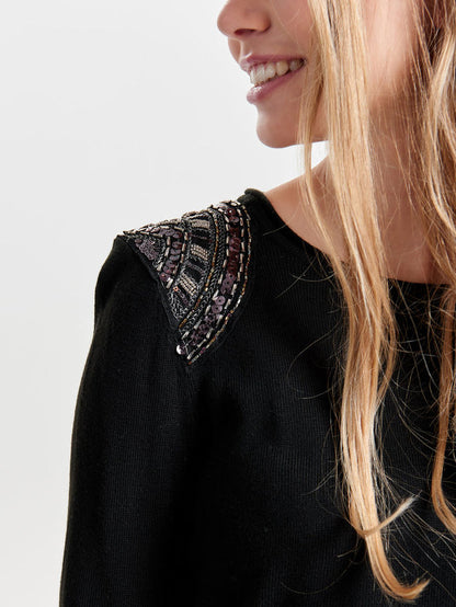 Only maglia giro collo inserto pallettes sul braccio mod.Davina