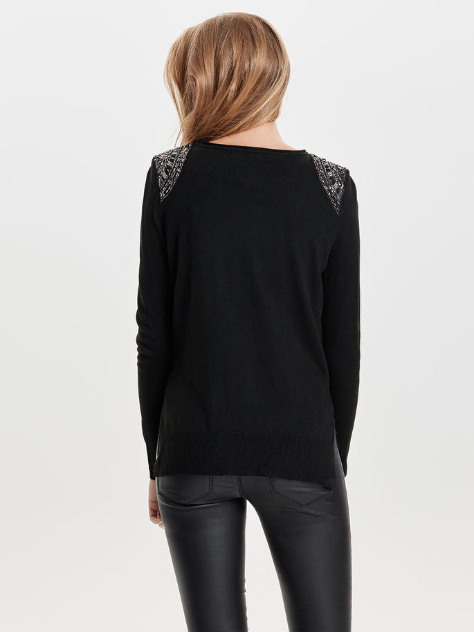 Only maglia giro collo inserto pallettes sul braccio mod.Davina