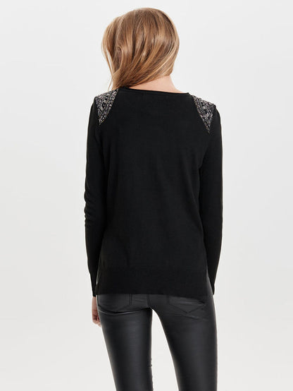 Only maglia giro collo inserto pallettes sul braccio mod.Davina
