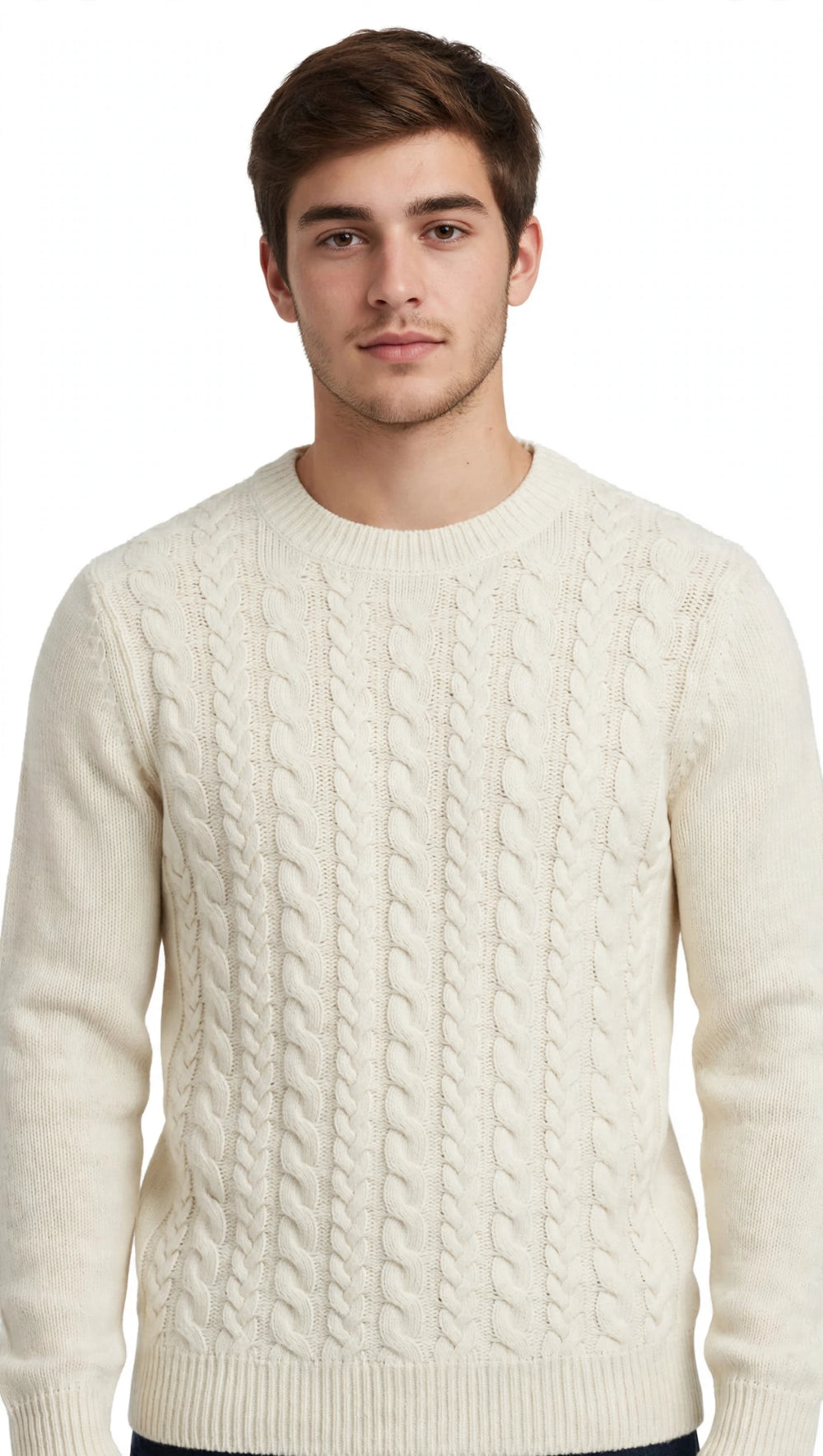 Maglia in lana giro collo con treccie "LANEROSSI"