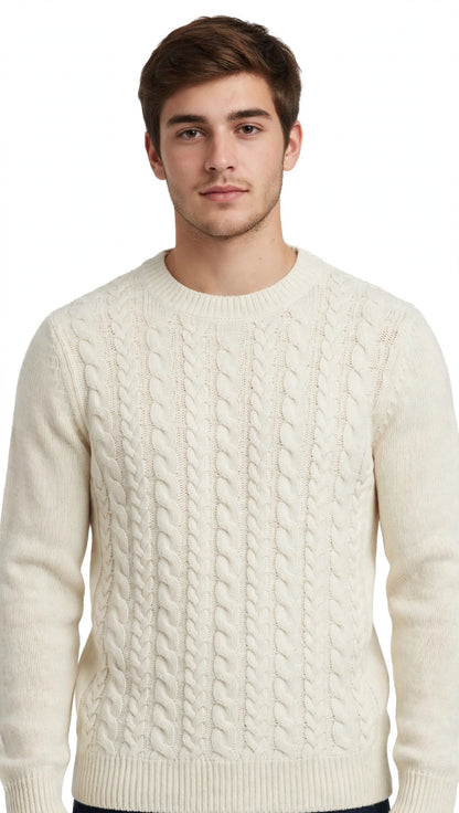 Maglia in lana giro collo con treccie "LANEROSSI"