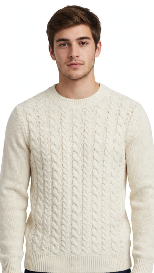 Maglia in lana giro collo con treccie "LANEROSSI"