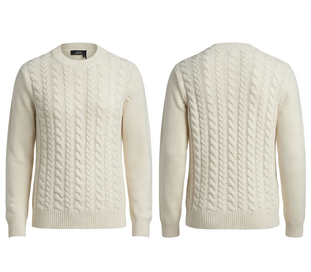 Maglia in lana giro collo con treccie "LANEROSSI"