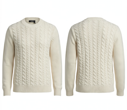 Maglia in lana giro collo con treccie "LANEROSSI"