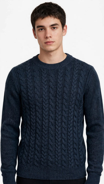 Maglia in lana giro collo con treccie "LANEROSSI"