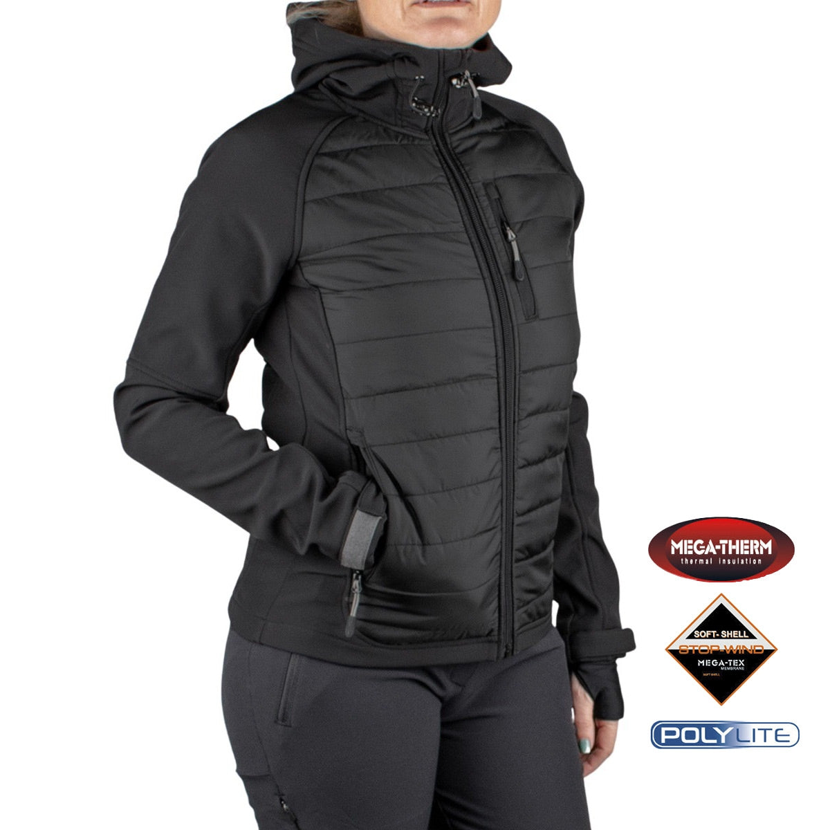 Joluvi piumino sintetico Hybrid Shell nera da donna.