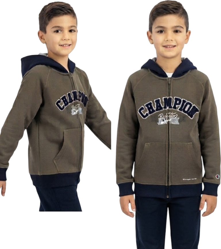 Champion felpa zip lungo cappuccio b.no basico