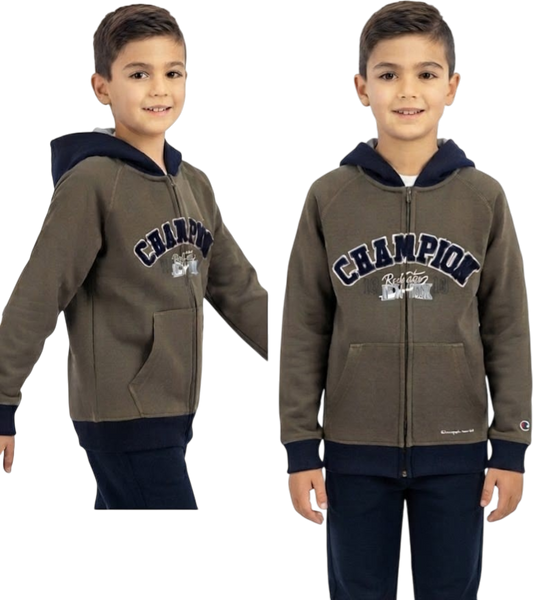 Champion felpa zip lungo cappuccio b.no basico