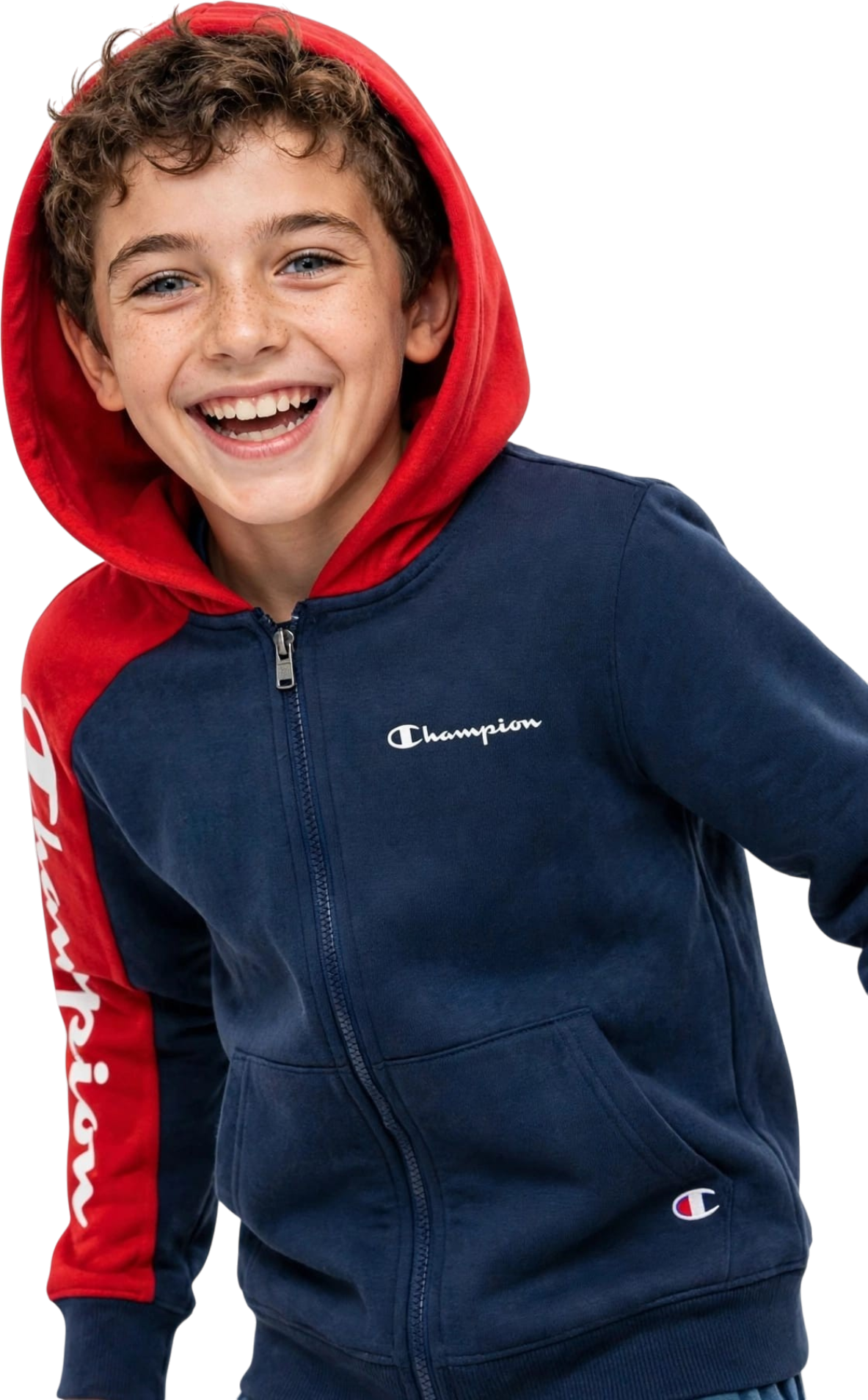 Champion felpa zip lungo con cappuccio scritta grande sulla manica